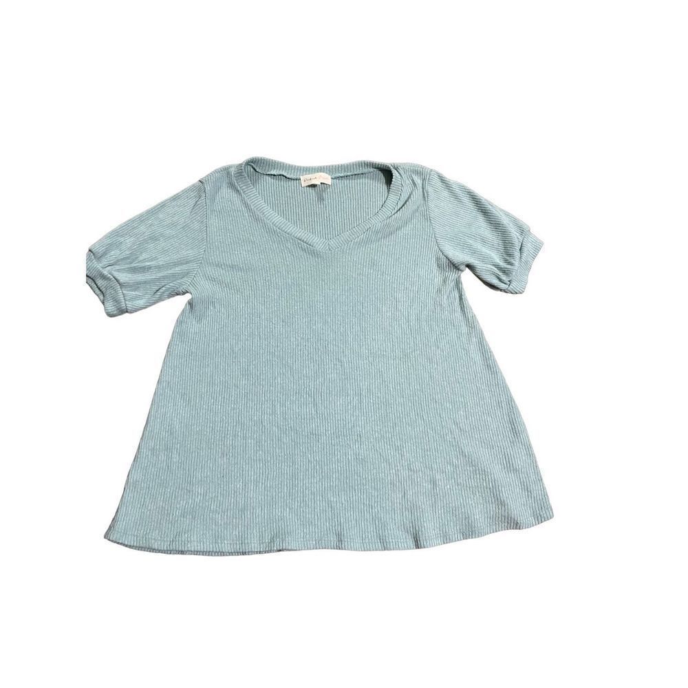 Perfect Peach ribbed Vneck light green sweater small‎